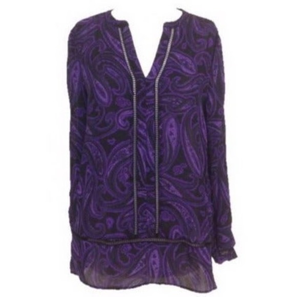 MICHAEL KORS Woman S Small Black Iris Combo Purple LS Tunic Top Blouse $150 - Picture 1 of 10